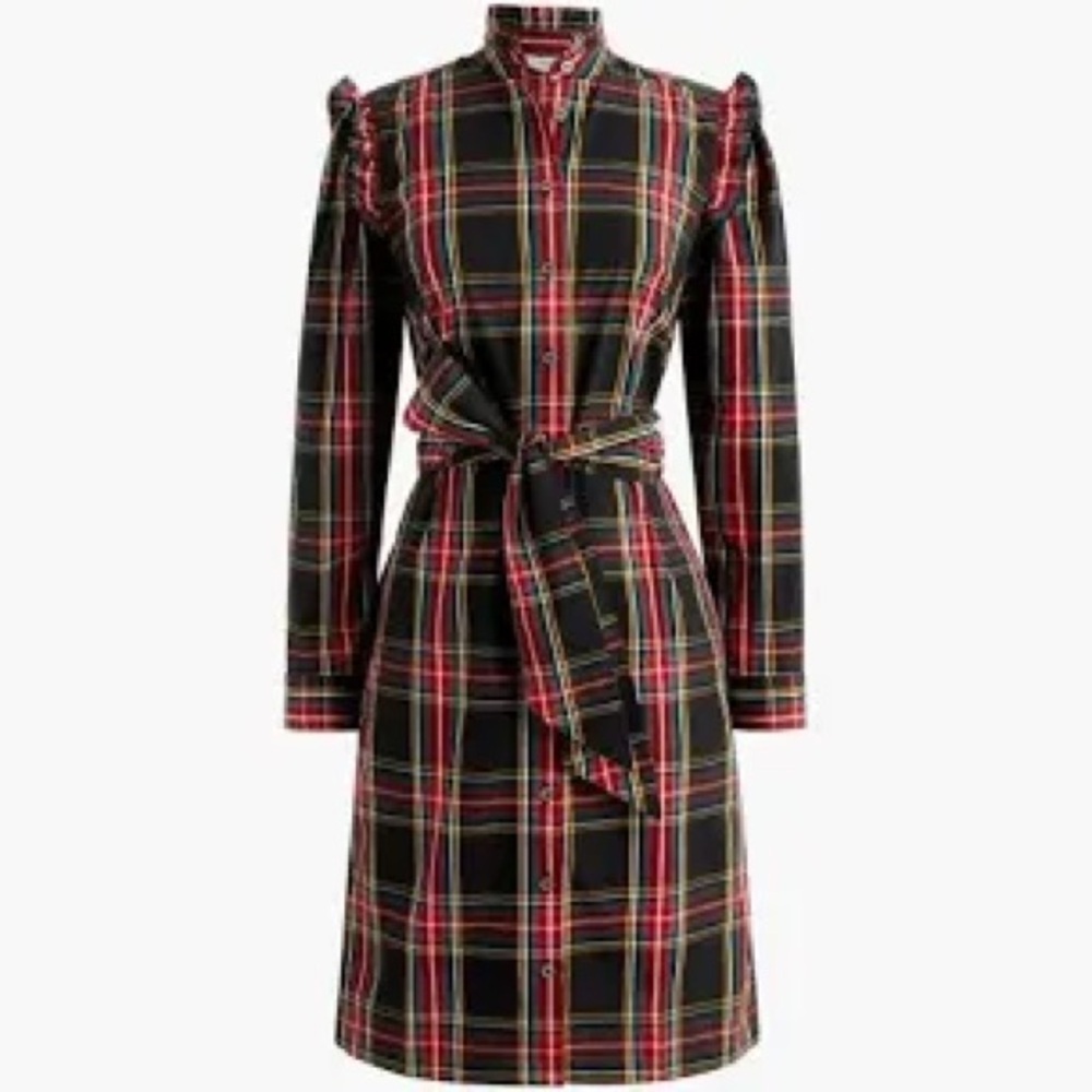 J. Crew Black and Red Plaid Long Sleeve Dress